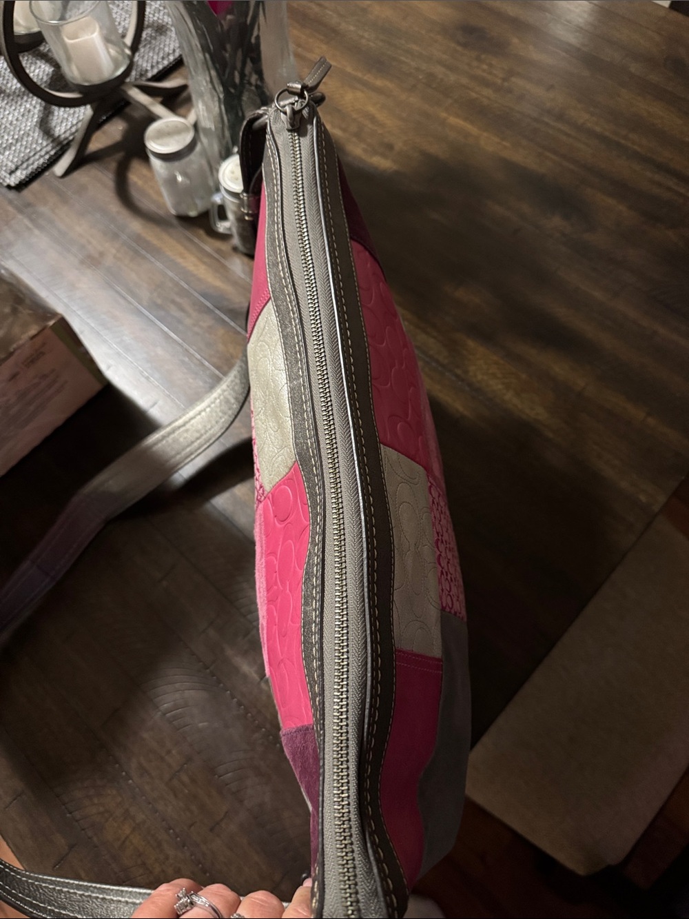 Coach Patchwork Shoulder Bag in Burgundy, Gray and Pink - Picture 7 of 9